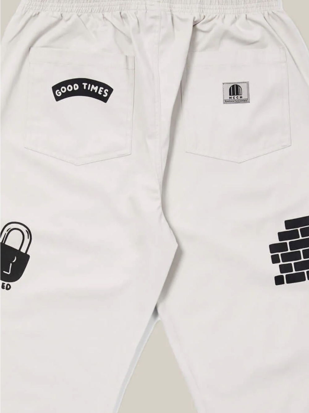 Men's Off White Graphic Chinos with Bird Motif - Picture 6 of 7